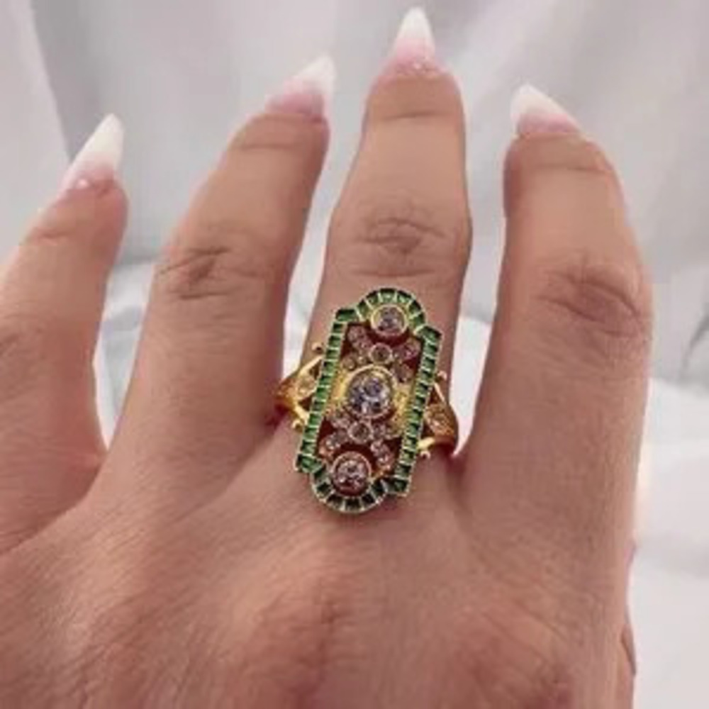 Unique Vintage Gold and Green Statement Ring